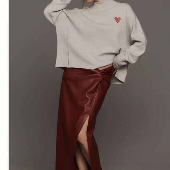 Anthropologie Maeve The Logan Gray Red Heart Modern Boho Pullover Sweater - Picture 2 of 14